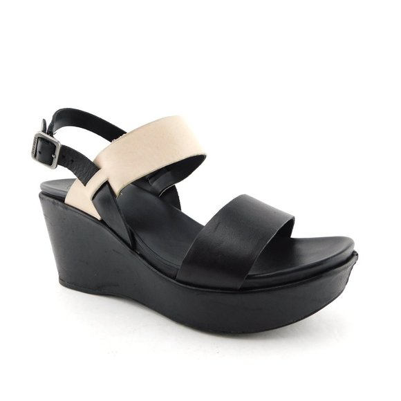 Kork-Ease Shoes - KORK EASE Black & Ivory Wedge Sling Sandals 9